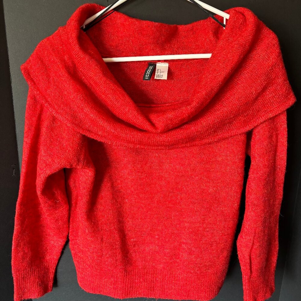 Divided  H&M Sweater Red Cowel Neck Cropped Small